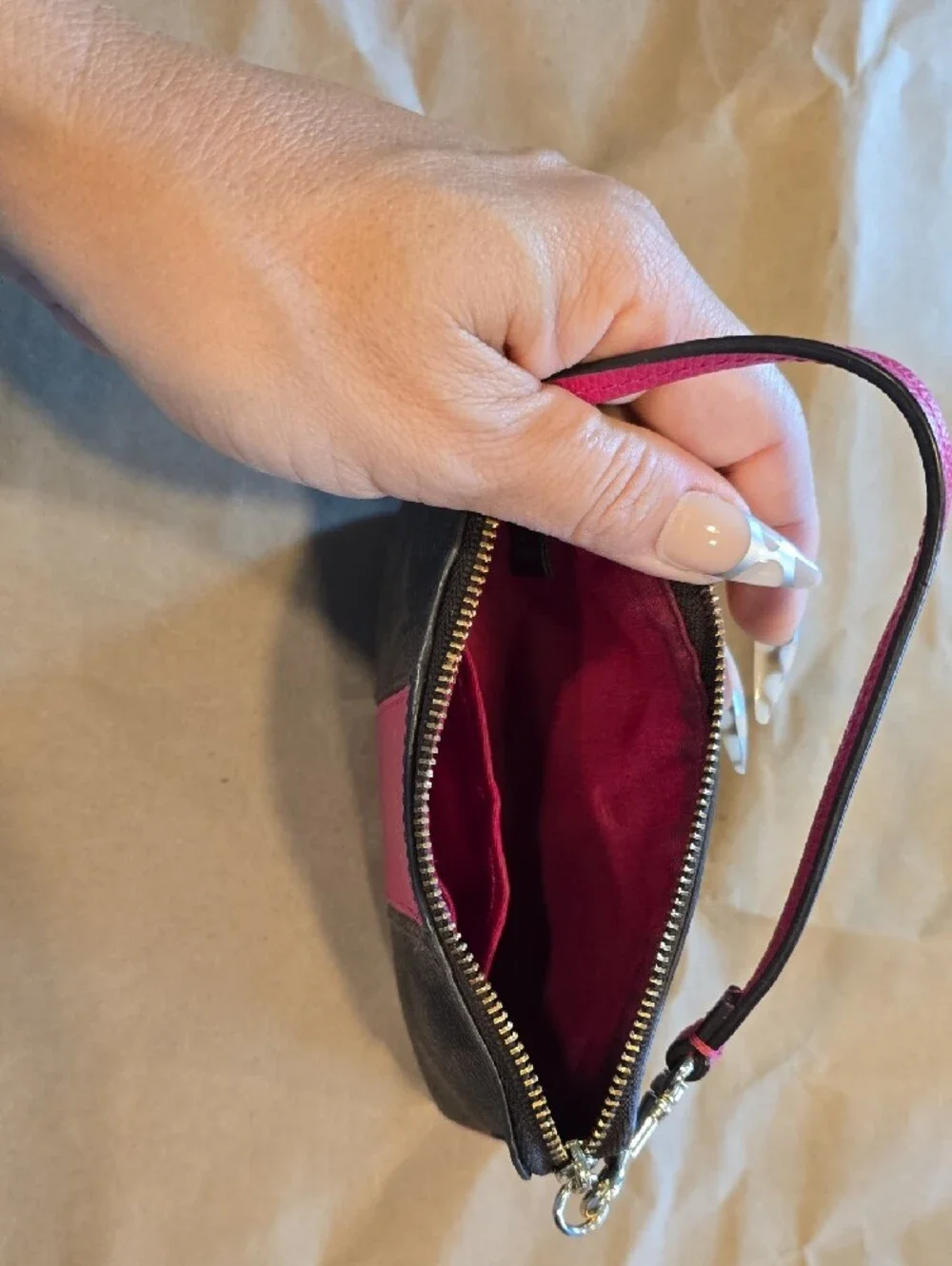 Coach Signature Canvas Wristlet Phone Case in Pink and Brown